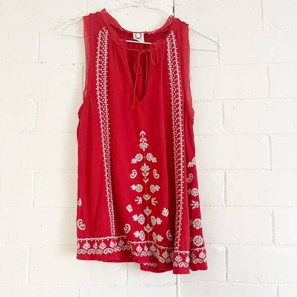 ANTHROPOLOGIE Akemi & Kin Embroidered Sleeveless Top Red Small S - Picture 3 of 8